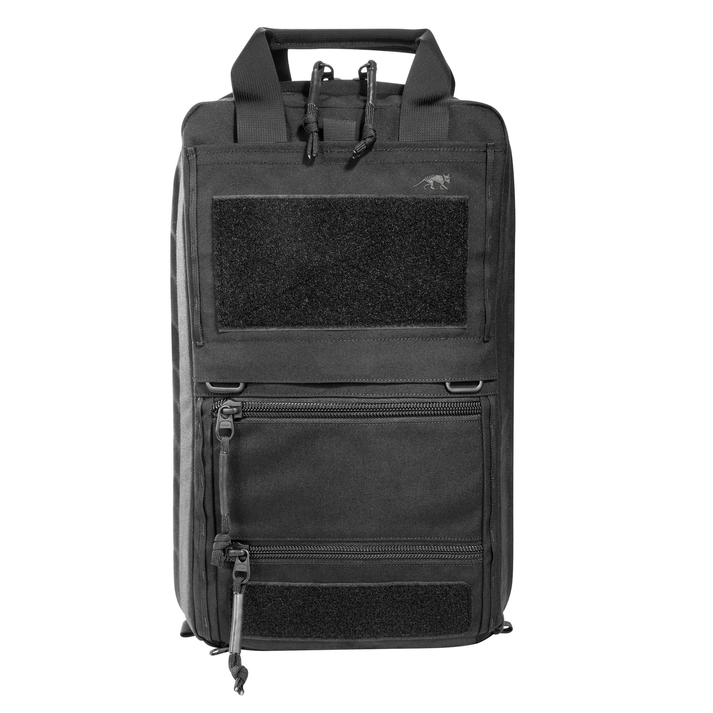 Black tactical backpack on a white background