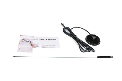 Car antenna with magnetic base and cable on a white background