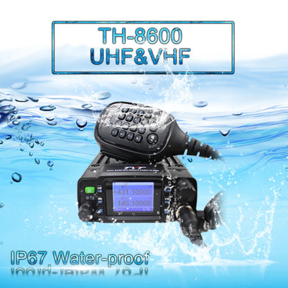 Radio communication device with 'TH-8600 UHF&VHF' text on a water-themed background