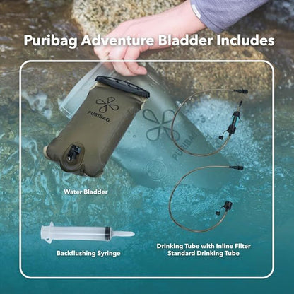 Puribag Adventure Bladder with components on a water background