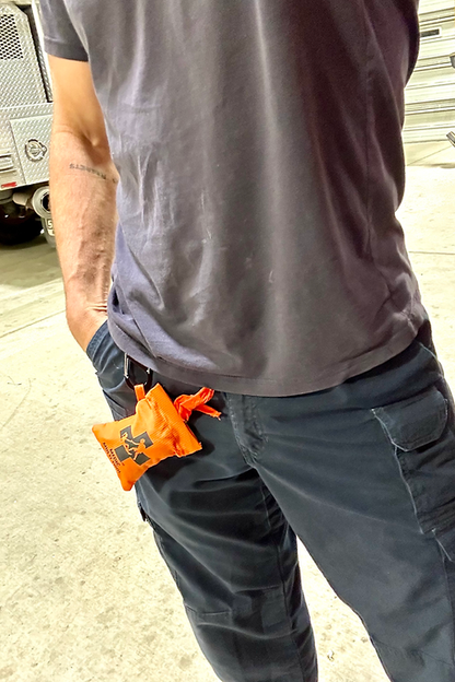 Orange Warrior Kid Medic Multi tool quick draw pouch on carabiner for work pants 